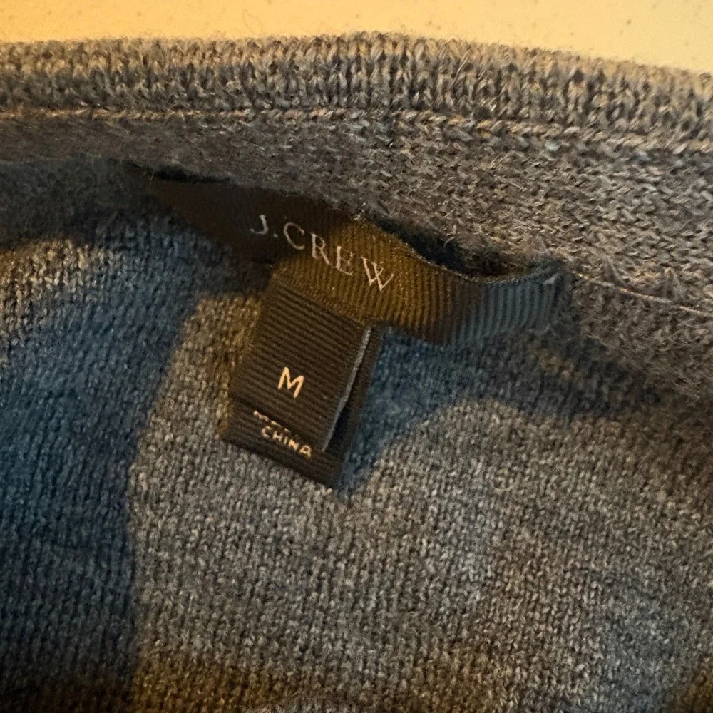 J. Crew Womens Merino Wool Leather Pocket Sweater Gray Pullover Size Medium